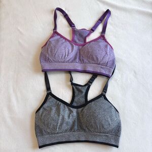 Sports Bra 2-Pack, Size Small, Black & Purple